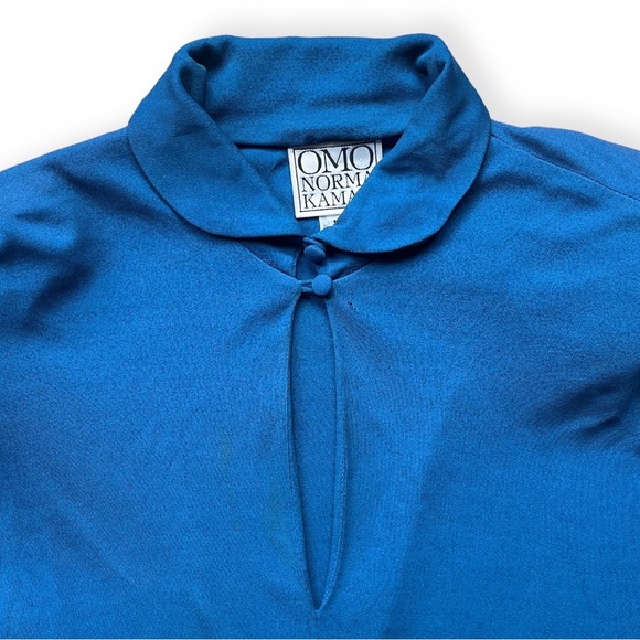 RARE 1980s era Norma Kamali Blue Peplum Dress w/Shoulder Pads, sz 12 - Picture 5 of 11